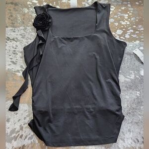 No Boundaries Black Tank Top with Floral Detail